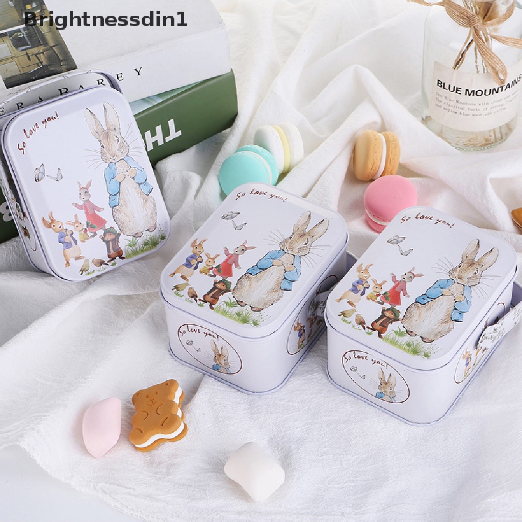 [Brightnessdin1] White Rabbit Toffee Tin Can Small Suitcase Storage Can Tin Metal Candy Box Gift Butik