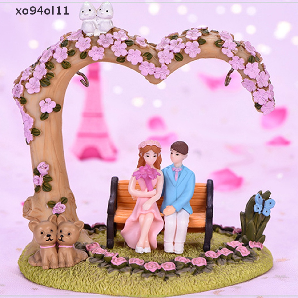 Xo 1pasang Pasangan Di Kursi Patung Miniatur Kerajinan Peri Taman Gnome Hadiah OL