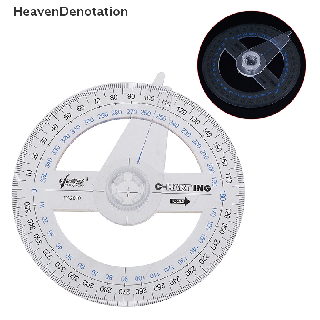 [HeavenDenotation] Portabel Diameter 10cm Plastik 360derajat Pointer Busur Derajat Penggaris HDV