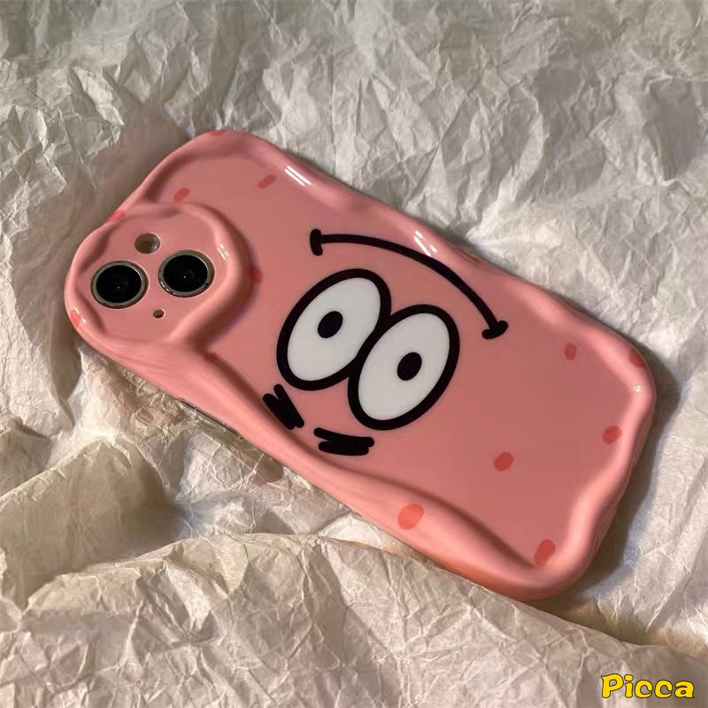 Case SpongeBob Patrick Star Kartun Lucu Kompatibel Untuk IPhone 7Plus XR 11 13 12 14 Pro Max X XS Max 6 7 6s 8 Plus SE 2020 3D Wavy Curved Edge Glossy Shockproof Airbag Soft Cover