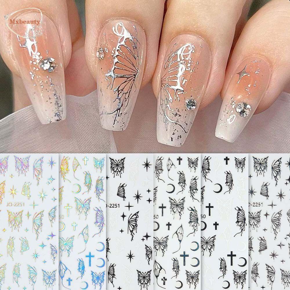 Mxbeauty Stiker Kuku Kupu-Kupu Wanita Fashion Bulan Bronzing Butterfly Flame Self Adhesive Nail Dekorasi
