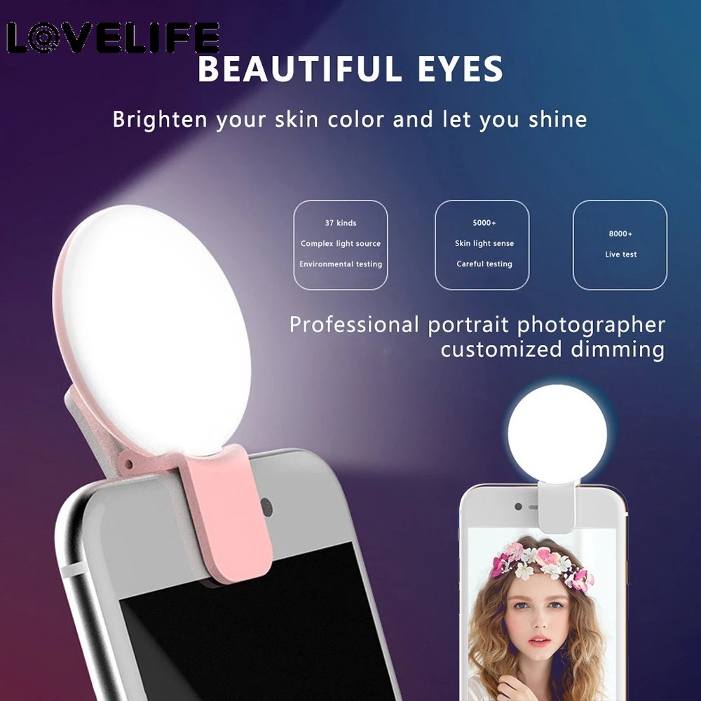 Hot Sale/Mini Selfie Ring Light/3Mode Cahaya Lensa Beauty Fill Light/USB Rechargeable Clip Lampu Isi Ponsel/Wome Adjustable Brightness Selfie Lights/Darkness Lamp