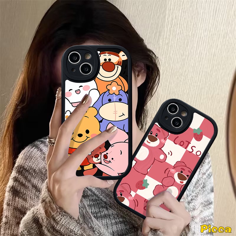 Casing Untuk Samsung A23 A14 A12 A50 A11 A53 A02s A73 A32 A03 A51 A52 A04 A13 A50s A10s A33 A30s A03s A20 A20s A72 A52s A71 A22 A31 A21s Cute Strawberry Bear Winnie The Pooh Case