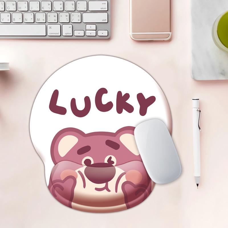 Seri Warna Putih Strawberry Bear Mouse Pad Silicon Turbus Type INS Anti -Schiping Mouse Pad Silicon Wiring Kabel Mouse Pad