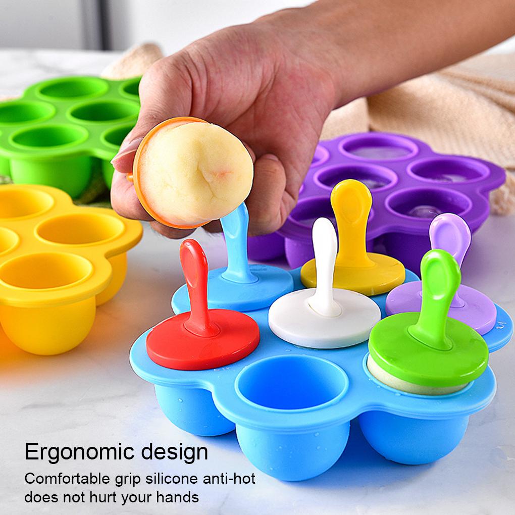 Cetakan Stik Es Krim Anak Silikon 7rongga Warna Solid Tahan Panas Penggantian Removable Mould Molding Tool