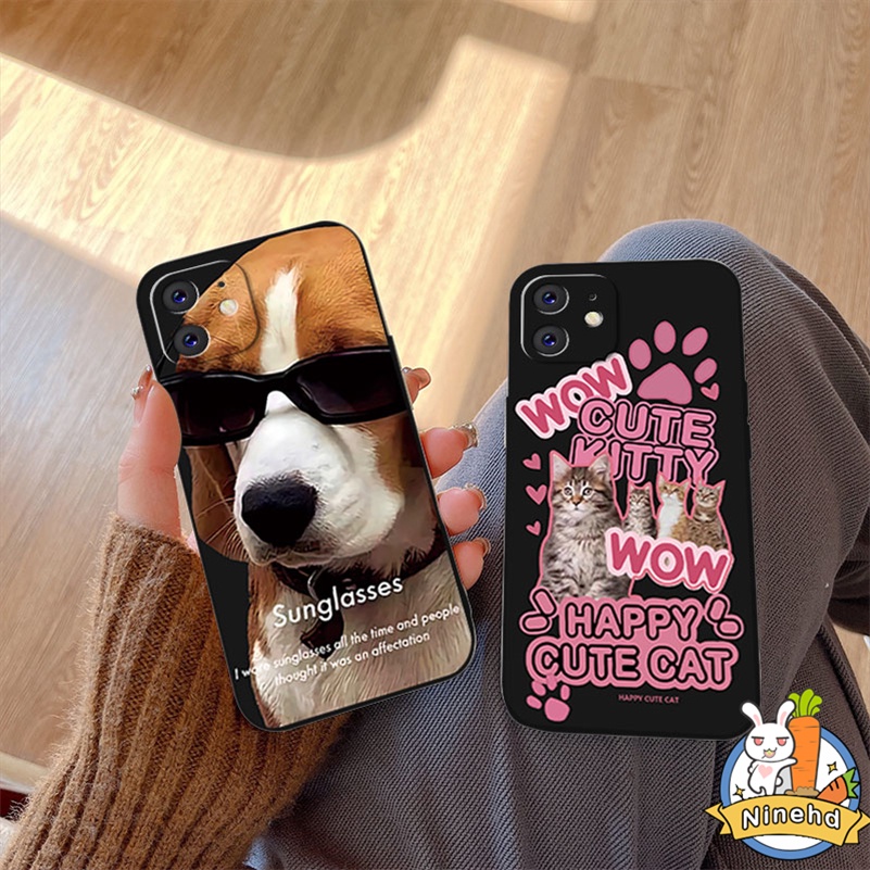 IPHONE Casing Kompatibel Untuk Iphone14 13 12 11 Pro Max X Xr Xs Max8 7 6 6s Plus SE 2020 Lucu Imut Kucing Anjing Tepi Lurus Silikon Casing Ponsel Pelindung Lensa Shockproof Cover Pelindung