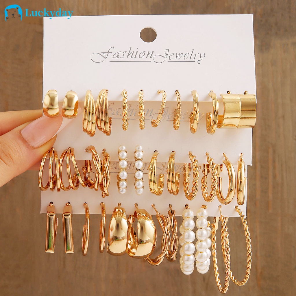 Yeezii Mutiara Emas Perak Hoop Earring Set Fashion Ular Hati Butterfly Drop Earrings Untuk Aksesoris Perhiasan Wanita