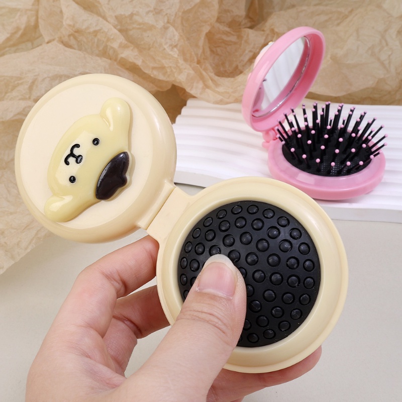 Kartun Cermin Bulat Air Cushion Air Bag Comb Portable Sisir Rambut Lipat Two In One Alat Pijat Relaksasi Kulit Kepala