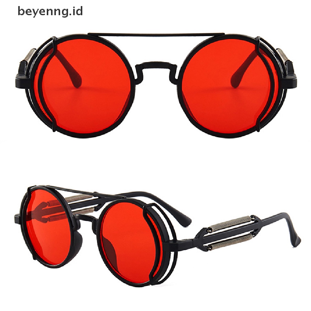 Beyen Punk Steampunk Kacamata Retro Pria Bulat Punk Eyewear Wanita UV400 Sunglasses ID