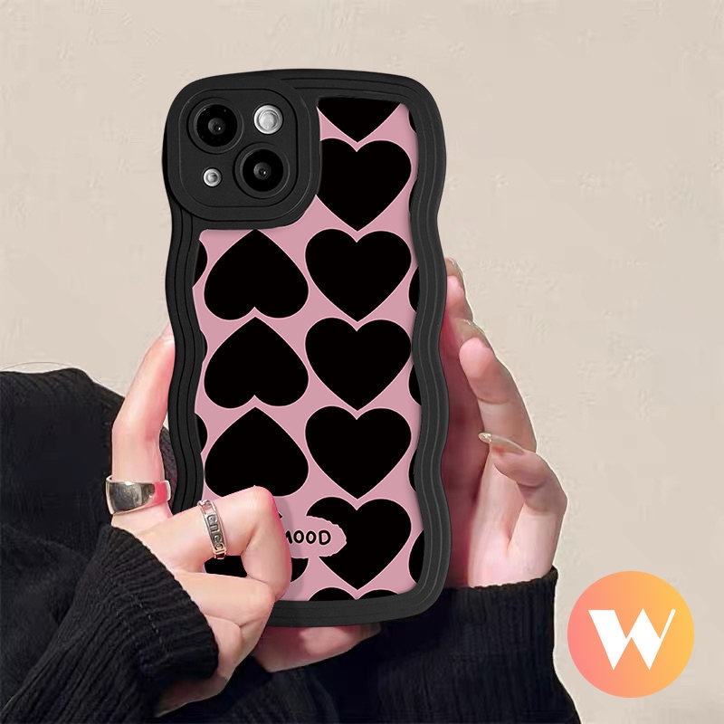 Oil Paint Love Heart Wavy Edge Case For Infinix Hot 9 12 11 10 Play Note 12 G96 10Pro Smart 6 5 4 Plus Hot 11s 10s 20s 8 12 Pro 12i 20 9 10 10Lite Pink Black Love Soft Tpu Cover