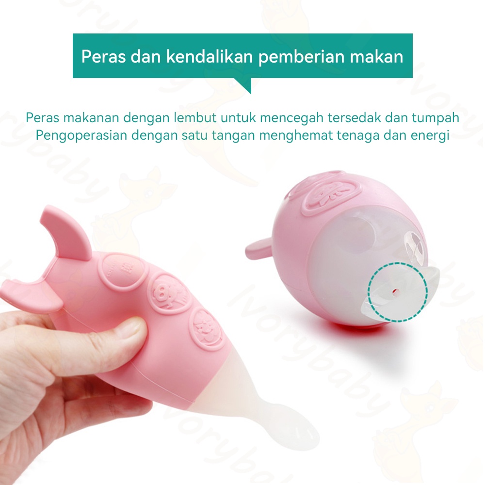 Ivorybaby Botol dot silicone Botol sendok makan bayi Bpa free Baby feeder lucu