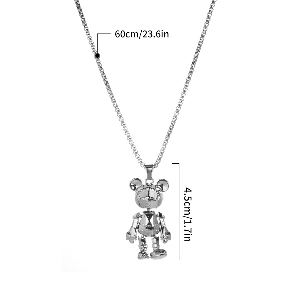 Wanita Pria Punk Bear Pendant Necklace/Ladies Vintage Charm Necklaces/Kalung Klavikula Hip Hop Vintage/Kalung Rantai Kepribadian Perempuan/Kalung Choker Populer