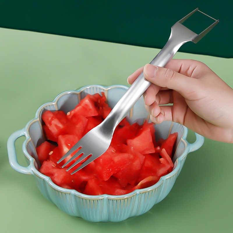 2in1 Dual Head Watermelon Slicer Fork/Garpu Pemotong Buah Stainless Steel/Aksesoris Peralatan Makan Dapur