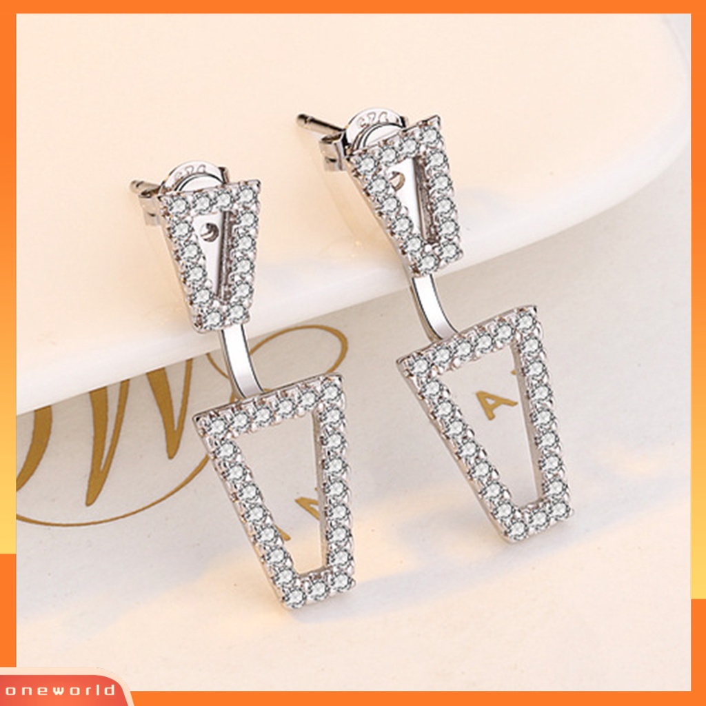 [EONE] 1pasang Anting Tusuk Dual Wearing Ways Geometri Hadiah Warna Silver Berlian Imitasi Mengkilap Women Earrings Untuk Pacaran