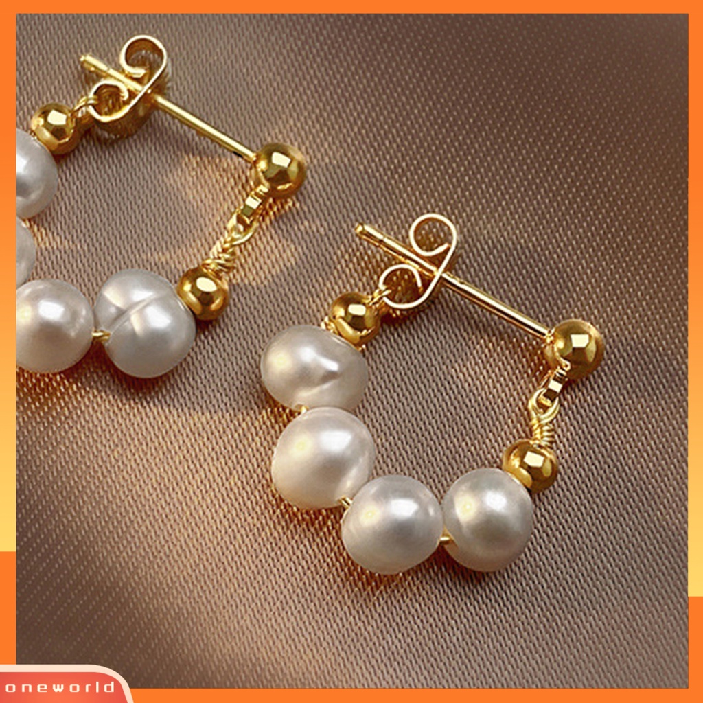 [EONE] 1pasang Ear Studs Vintage Elegan Manis Geometris Electroplating Dress Up Multi-wear Wanita Mutiara Imitasi Liontin Stud Earrings Perhiasan Untuk Pacaran