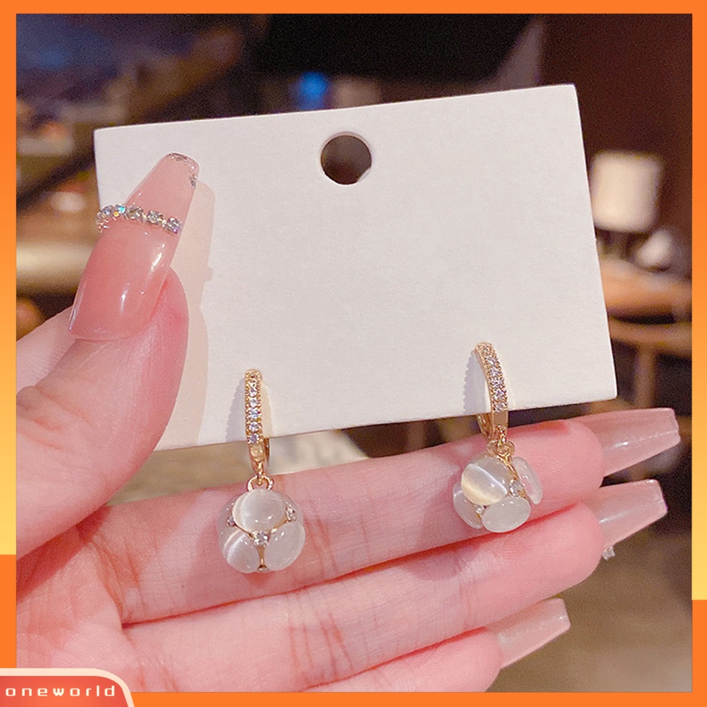 [EONE] 1pasang Menjuntai Anting Geometris Mengkilap Berlian Imitasi Bertatahkan Berkilau Terang Kilau Hias Hadiah Wanita Faux Opal Pendant Hoop Earrings Perhiasan Aksesori Fashion