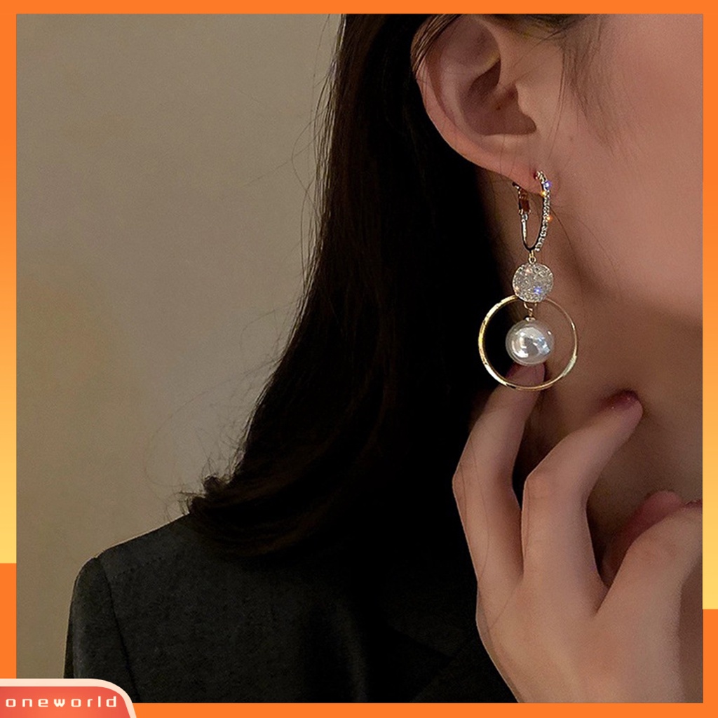 [EONE] 1pasang Anting Hoop Kepribadian Geometris Hias Berlian Imitasi Gaya Korea Manis Mutiara Imitasi Stud Earring Perhiasan Aksesori