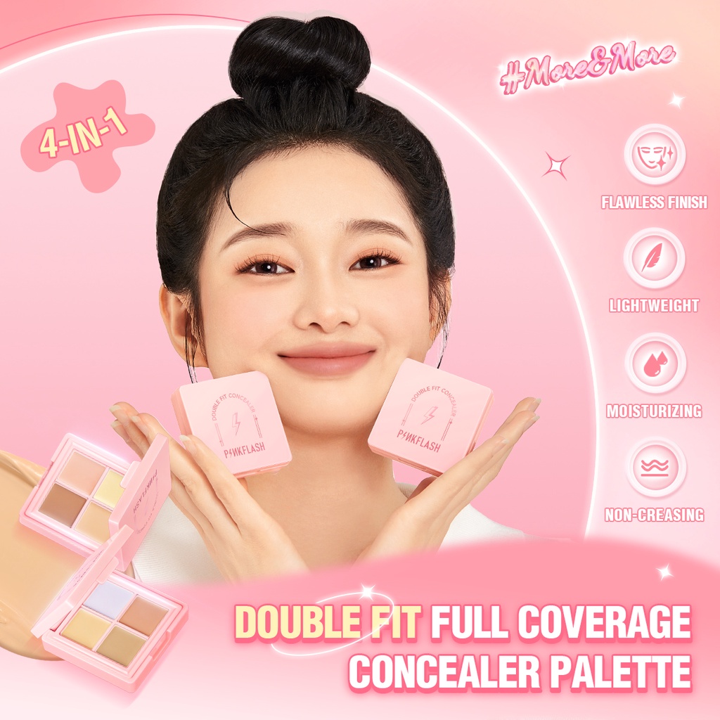 PINKFLASH #More&amp;More Full Coverage Concealer Palette Flawless High Coverage Lightweight Moisturizing Non-creaseing Correcting Long-lasting Waterproof 4-in-1 Concealer Palette​