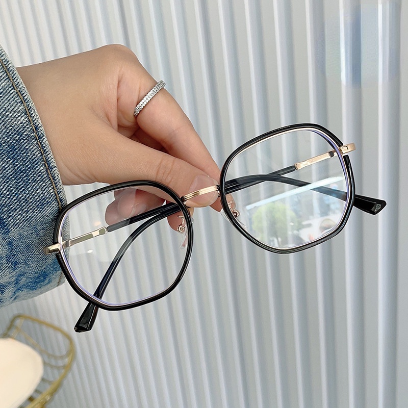 (YUZHU) Fine Flash Oversized Frame Polygonal Anti Blue Light Kacamata Untuk Wanita Korea Fashion TR90 Irregular Eyeglasses