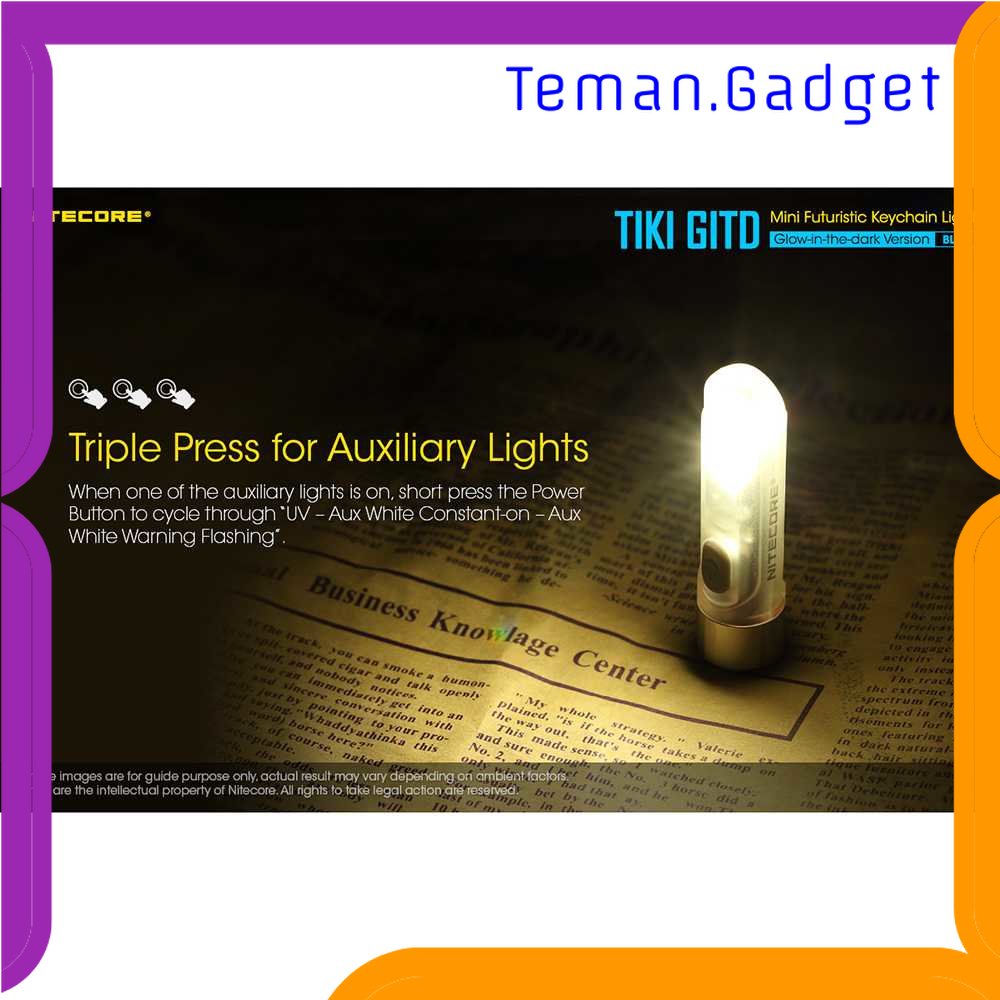 TG - LMP NITECORE Senter LED Mini Glow In The Dark OSRAM P8 IP66 300 Lumens - TIKI GITD