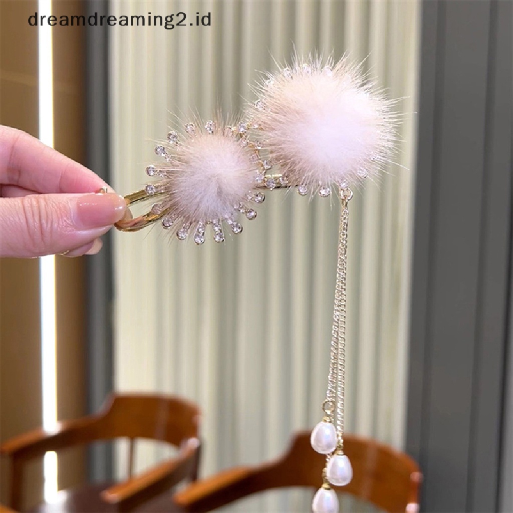 (dream) 1pc Hairball Rumbai Jepit Rambut Rhinestones Twist Clip Hair Clip Wanita Hiasan Kepala Gadis Hairgrip Aksesoris Rambut//