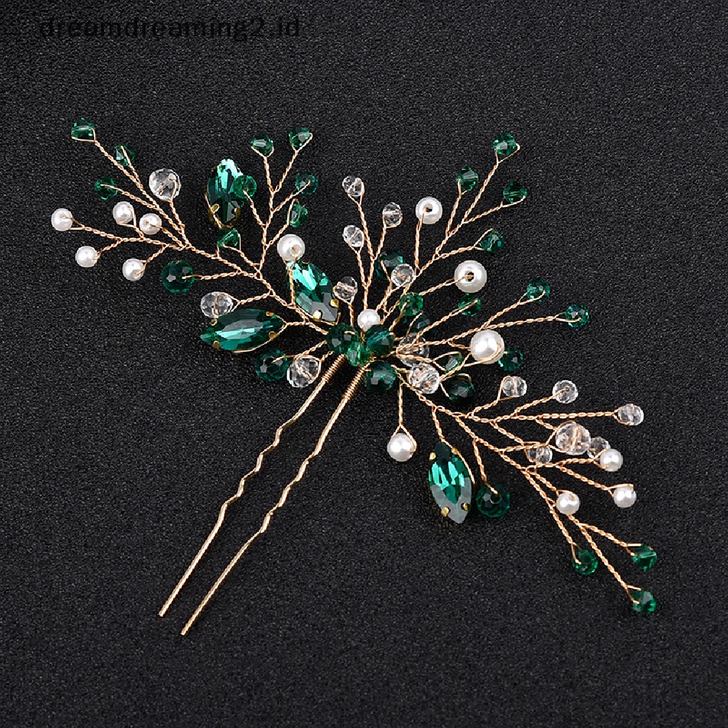 (dream) Fashion Menawan Berlian Imitasi Hijau Sisir Rambut Untuk Wanita Tiara Aksesoris Rambut Bridal Pesta Pernikahan Hiasan Kepala Headwear Hair Clip//