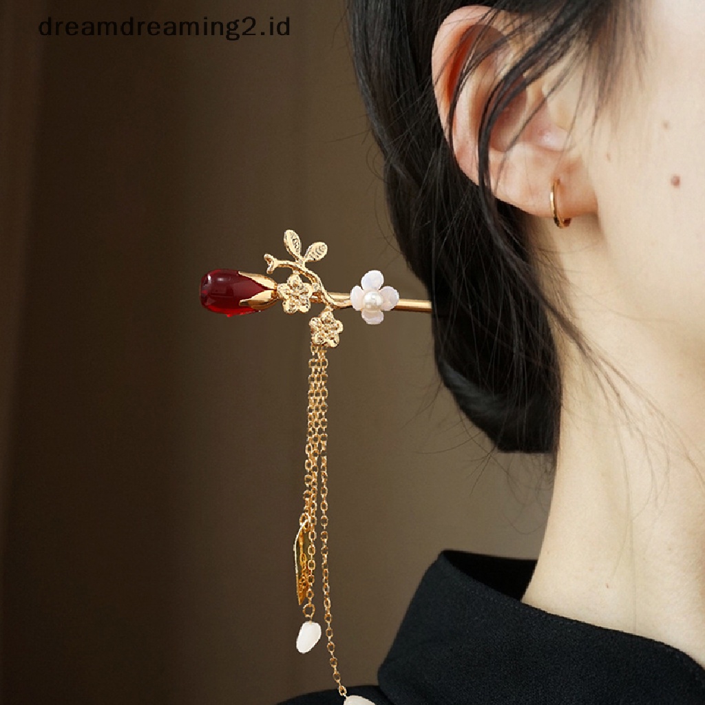 (dream) Retro Gaya Cina Wanita Aksesoris Rambut Gaya Vintage Bunga Jepit Rambut Temperamen Elegan Rumbai Rambut Tongkat Gadis Hadiah Hanfu Aksesori Rambut//