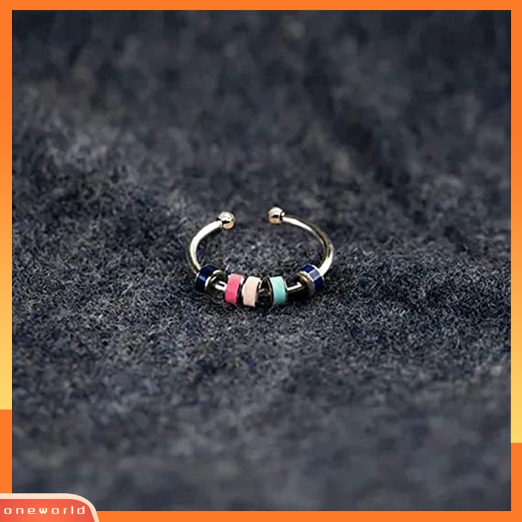 [EONE] Unisex Cincin Berputar Manik-Manik Pereda Kecemasan Stainless Steel Multicolor Menetes Cincin Minyak Fashion Perhiasan