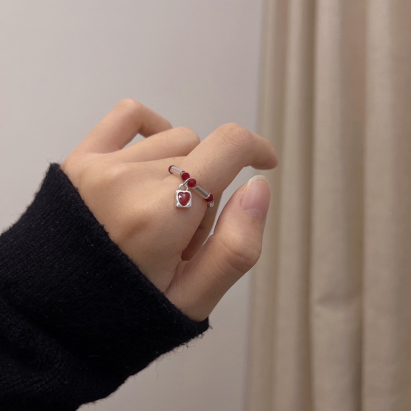Kami Bunga Retro Y2K Gaya Merah Hati Manik-Manik Akrilik Rantai Kalung Untuk Wanita Gadis Keren Manis Rantai Tulang Selangka Kalung Pendek Perhiasan Aksesoris
