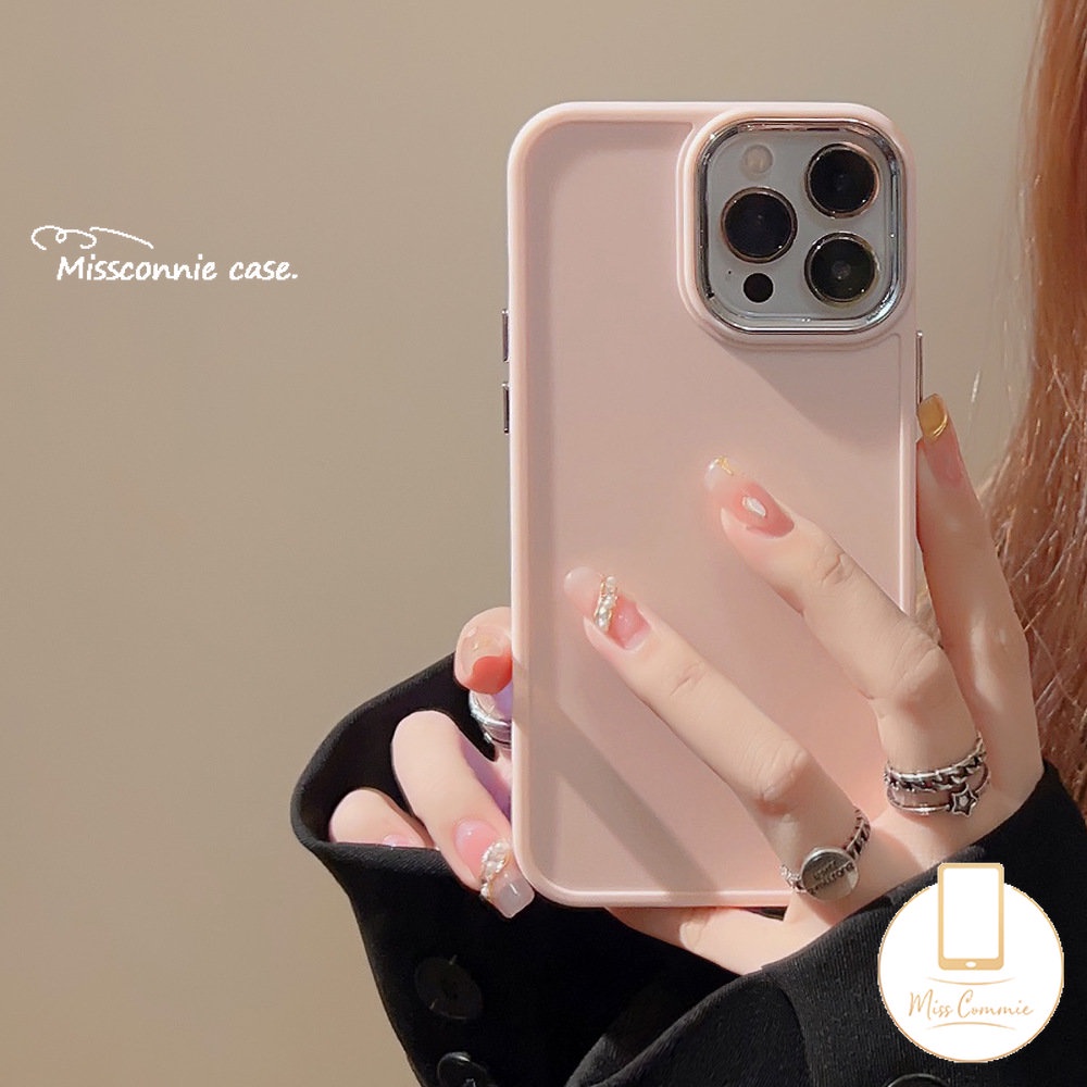 IPHONE Casing Ponsel Persegi Plating Mewah Kompatibel Untuk Iphone11 7Plus 8Plus 13 14 11 12 Pro MAX XR X XS MAX Simple Warna Solid Macaron Warna Permen Lembut Penuh Cover Pelindung