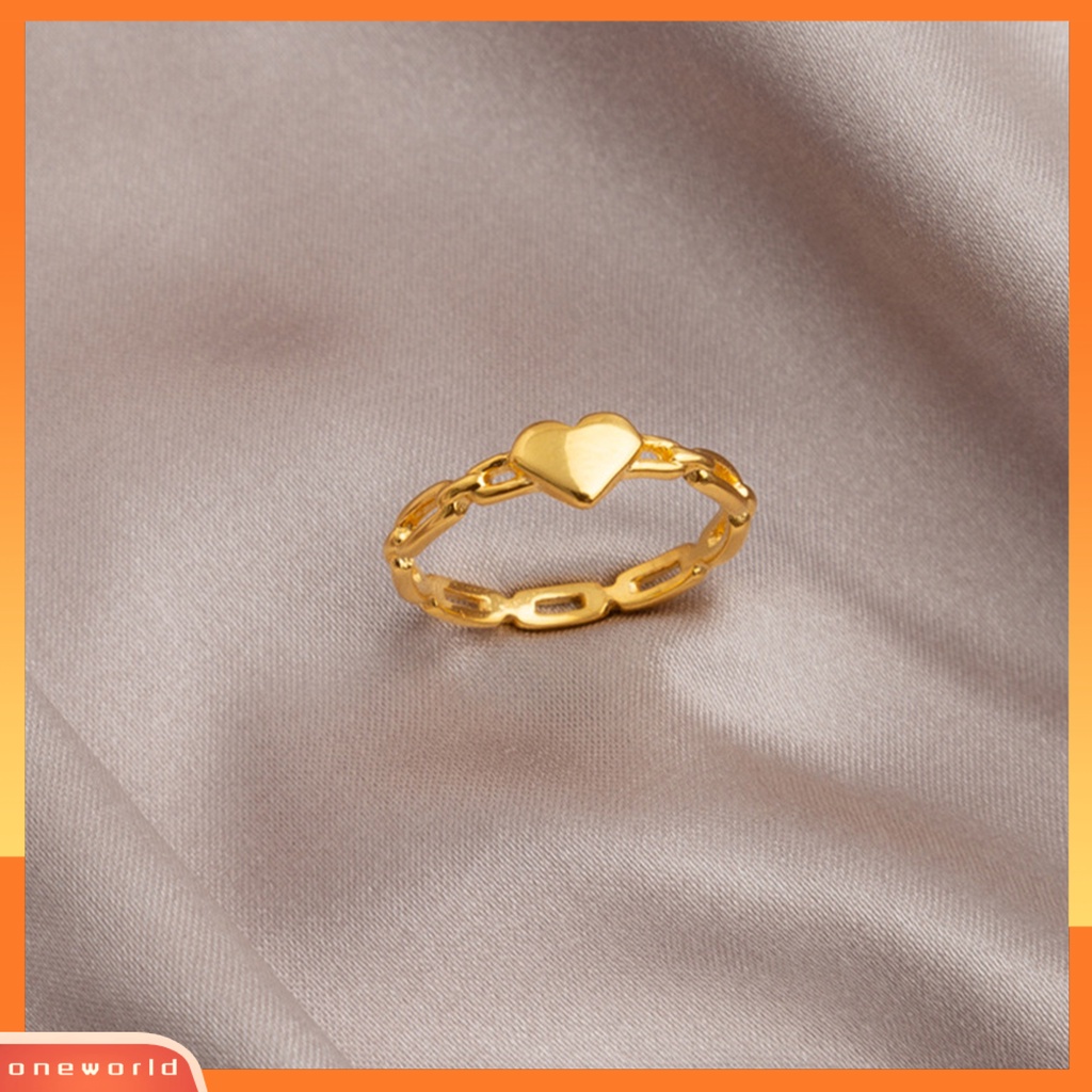 [EONE] Wanita Cincin Golden Hollow Link Rantai Temperamen Elegan Hadiah Hypoallergenic Cinta Kecil Jantung Jari Cincin Fashion Perhiasan