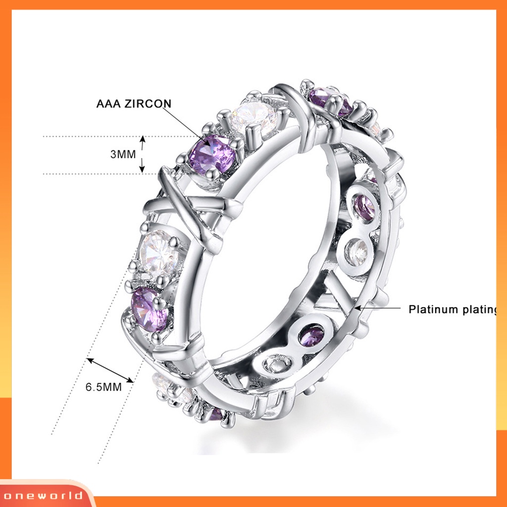 [EONE] Cincin Berlian Imitasi Mengkilap Bersilang Ladies Crossover Two-tone Zircons Ring Pasokan Pesta