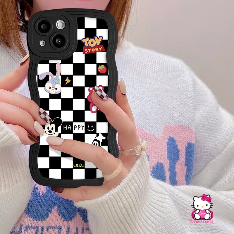 IPHONE Kartun Dinosaurus Crayon Shin-chan Lembut Bergelombang Tepi Chessboard Case Kompatibel Untuk Iphone11 13 12 14 Pro Max 7Plus XR XS X Max7 14 6s 6 8 Plus SE 2020 Cute Disney Miekey Manyo Cover