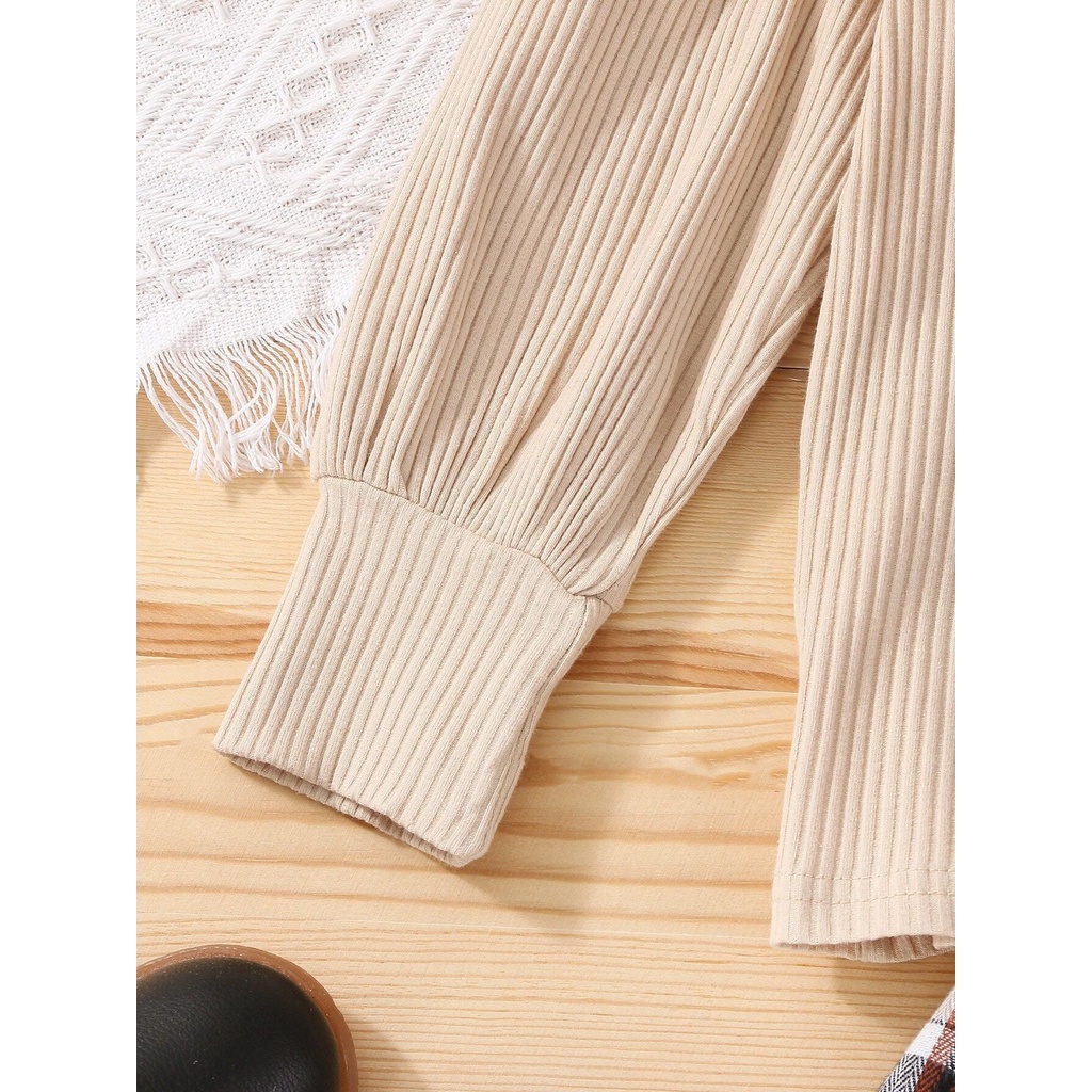 CHUBBI 33 Setelan Set Anak Perempuan Kaos High Neck + Rok Fanel Kotak2 Belt