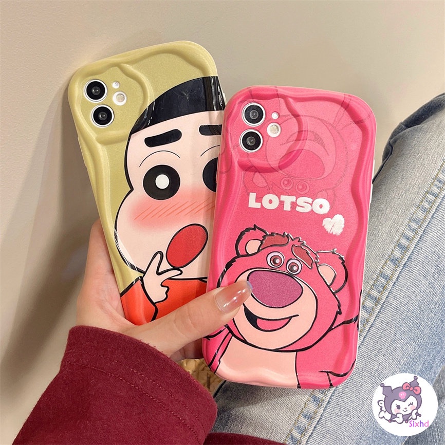 IPHONE Kompatibel Untuk Iphone14 13 12 11 Pro Max SE 2020 X XR Xs Max7 8 6 6s Plus 3D Cream Wave Edge Kartun Lucu Strawberry Bear Phone Case Lembut TPU Kamera Penutup Pelindung