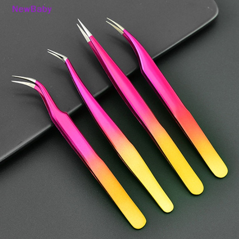 Newbaby 1PC Pinset Ekstensi Bulu Mata Lurus &amp; Melengkung Stainless Steel Manicure Tools ID