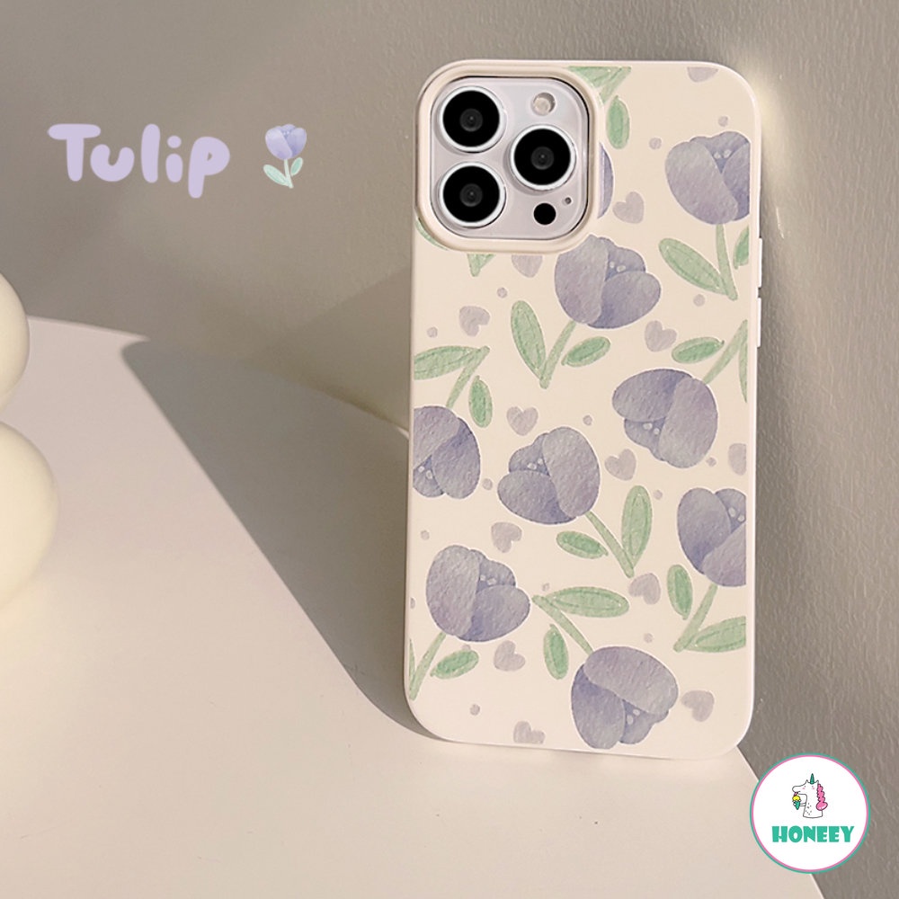 IPHONE Fashion Ungu Biru Tulip Gadis Manis Glossy Film Kartun Phone Case Untuk Iphone14 13 12 11 Pro Max Xr Xs7 8 14 Plus Cover Lucu