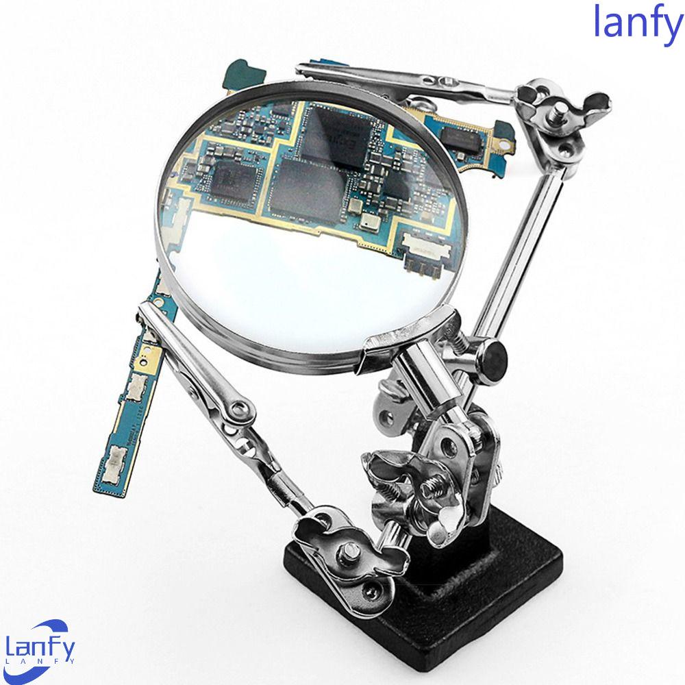 Lanfy Solder Iron Stand Dengan Kaca Pembesar Klip Tambahan Sirkuit Listrik Holder Reparasi Alat Las PCB Holder