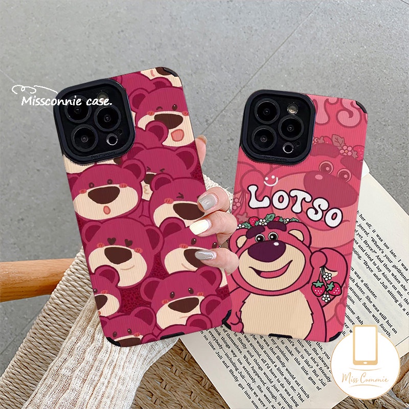 Kartun Strawberry Bear Manyo Casing Ponsel Kompatibel Untuk iPhone 7Plus 11 13 14 12 Pro MAX XR 8Plus X XS MAX Tekstur Kulit Mewah Indah Lembut Silicon Shockproof Cover