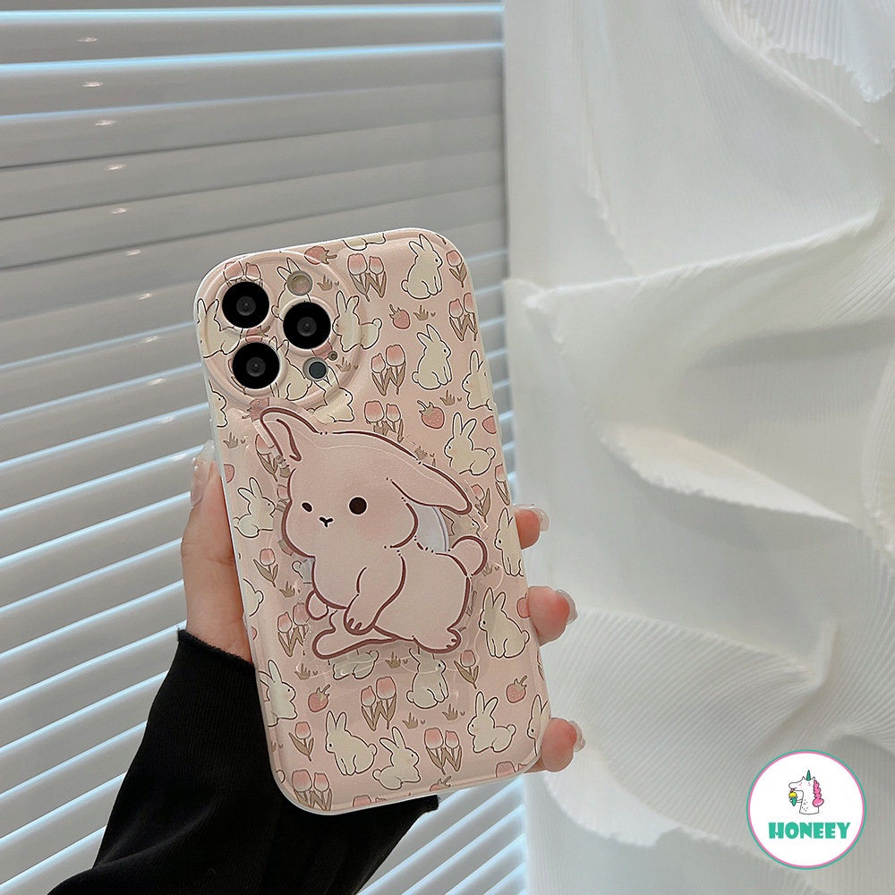 Casing Ponsel Kelinci Bunga Lucu Dengan Braket Penutup Belakang Untuk IPhone14 11 12 13 Pro Max X XS Max XR 78 14Plus Pelindung Soft Cover