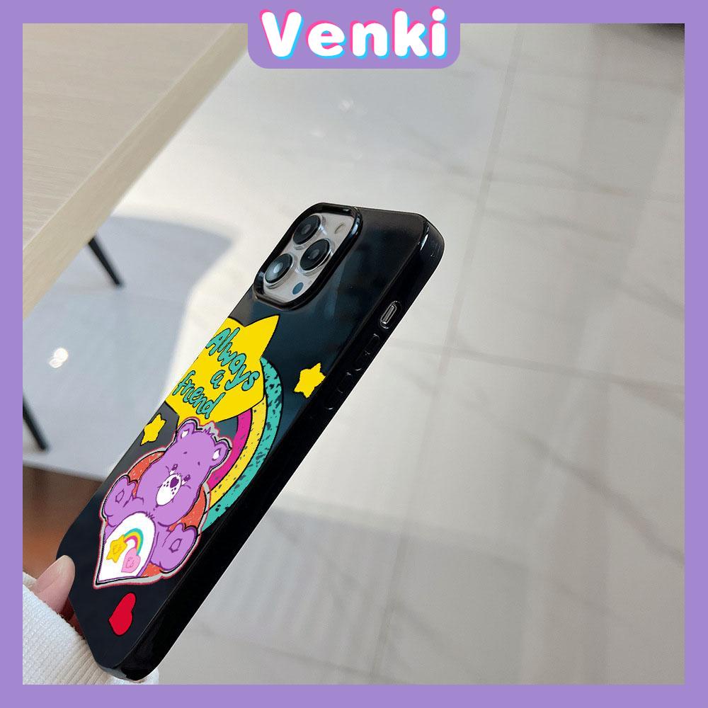 VENKI - For iPhone 14 Pro Max Glossy TPU Phone Case Soft Shell Candy Case Black Bear Rainbow Back Camera Protection Shockproof Compatible with iPhone 14 13 12 Pro Max 11 XR XS 7 8