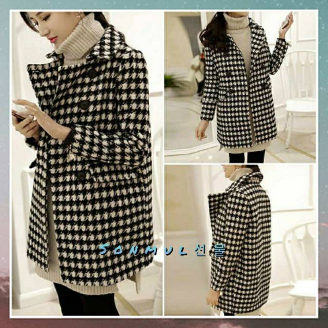 IMPORT WOMAN WINTER KARA HOUNDSTOOTH COAT JAKET WANITA MUSIM DINGIN