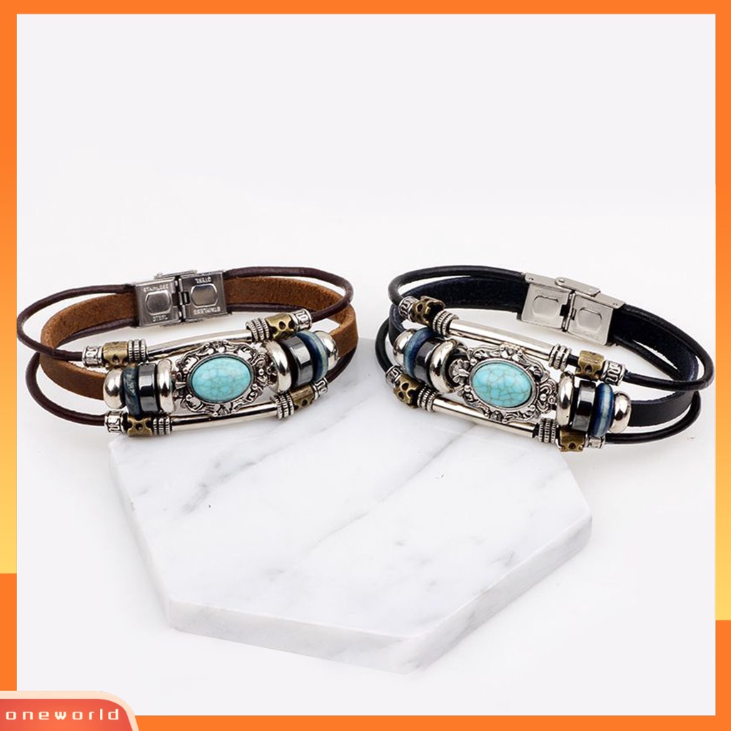[EONE] Gelang Unisex Manik-Manik Perhiasan Imitasi Turquoise Gelang Rantai Tali Vintage Untuk Pakaian Sehari-Hari