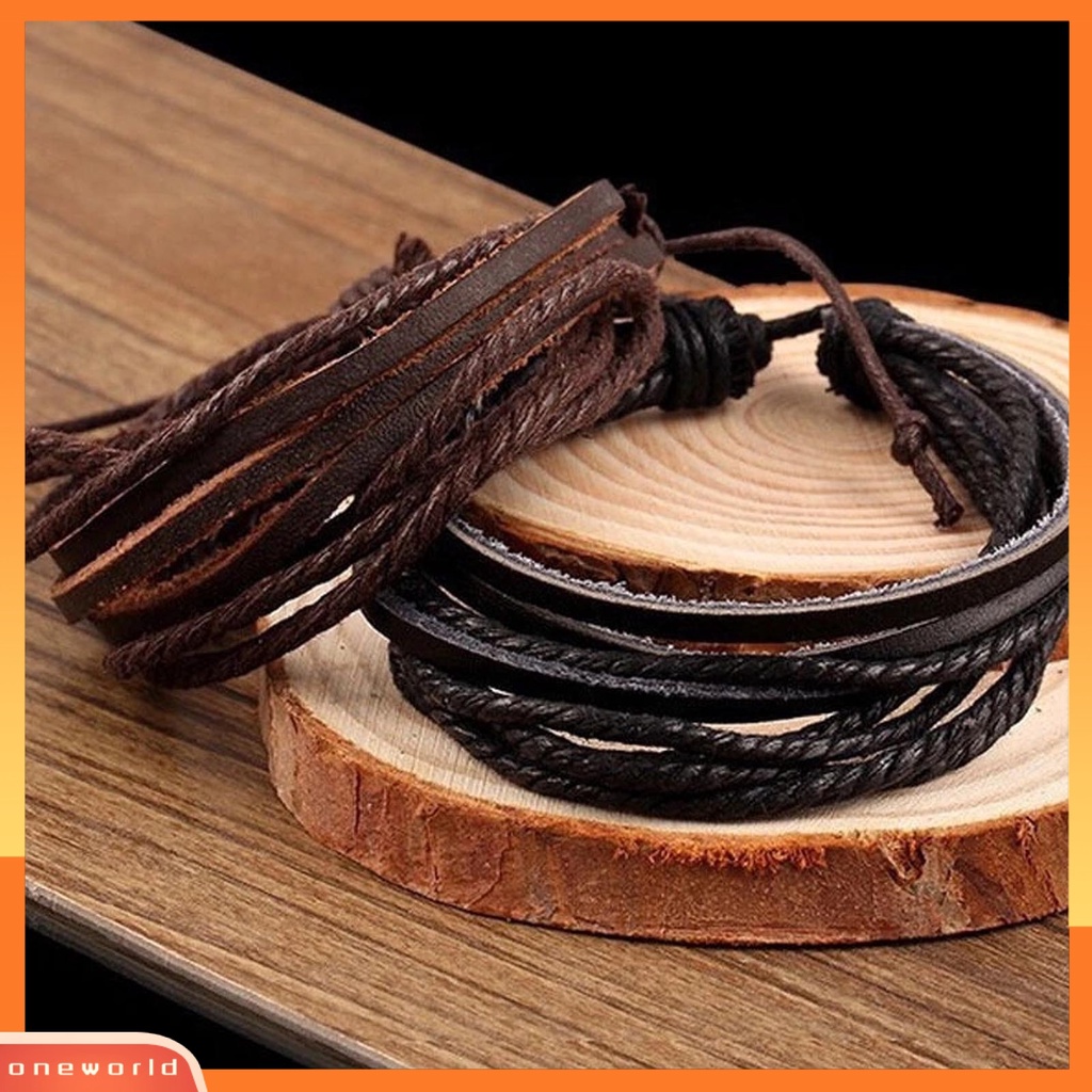 [EONE] Gelang Pria Vintage Multi Layers Faux Leather All Match Gelang Cowok Untuk Hadiah