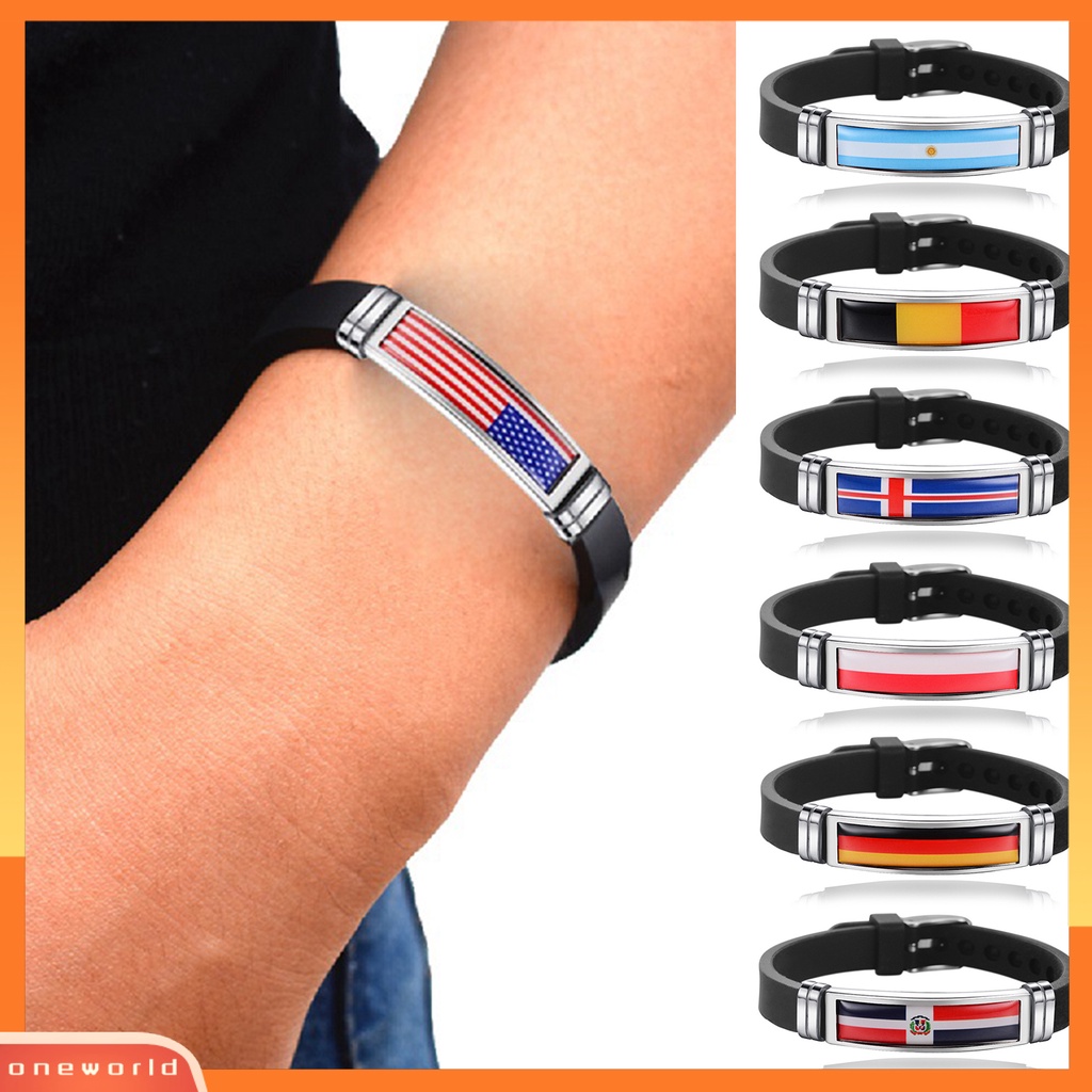 [EONE] Gelang Silikon Adjustable Geometris Patriotic Commemorative Nyaman Dekorasi Piala Dunia Stainless Steel Pria Wanita Bendera Gelang Fashion Perhiasan Untuk Pemandangan Permainan