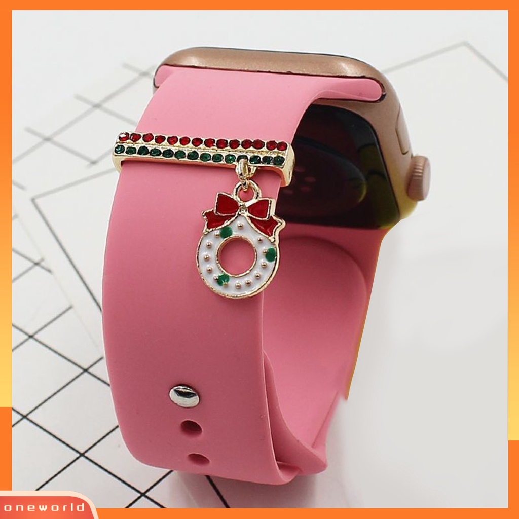 [EONE] Watch Band Dekorasi Cincin Meriah Enamel Warna-Warni Geometris Halus Hias Hadiah Pohon Natal Santa Claus Gelang Silikon Pesona Perhiasan Kuku Untuk Apple Watch Band