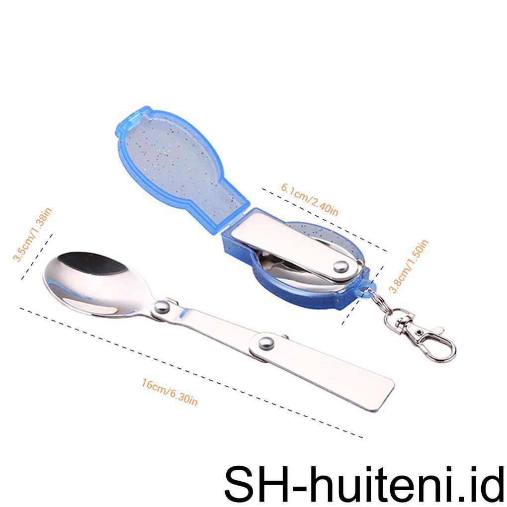 3pcs Sendok Lipat Tahan Aus Bahan Stainless Steel Untuk Aktivitas Luar Ruangan