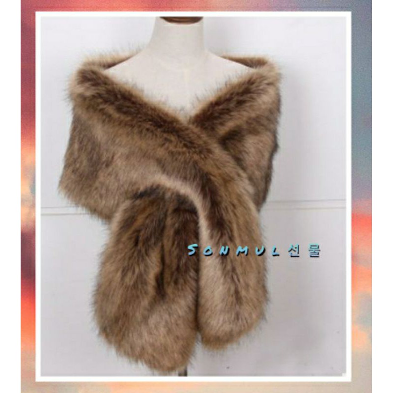 Woman Winter Sabrina Long Shawl Fake Fur / Syal Wanita Bulu Panjang Musim Dingin Gugur