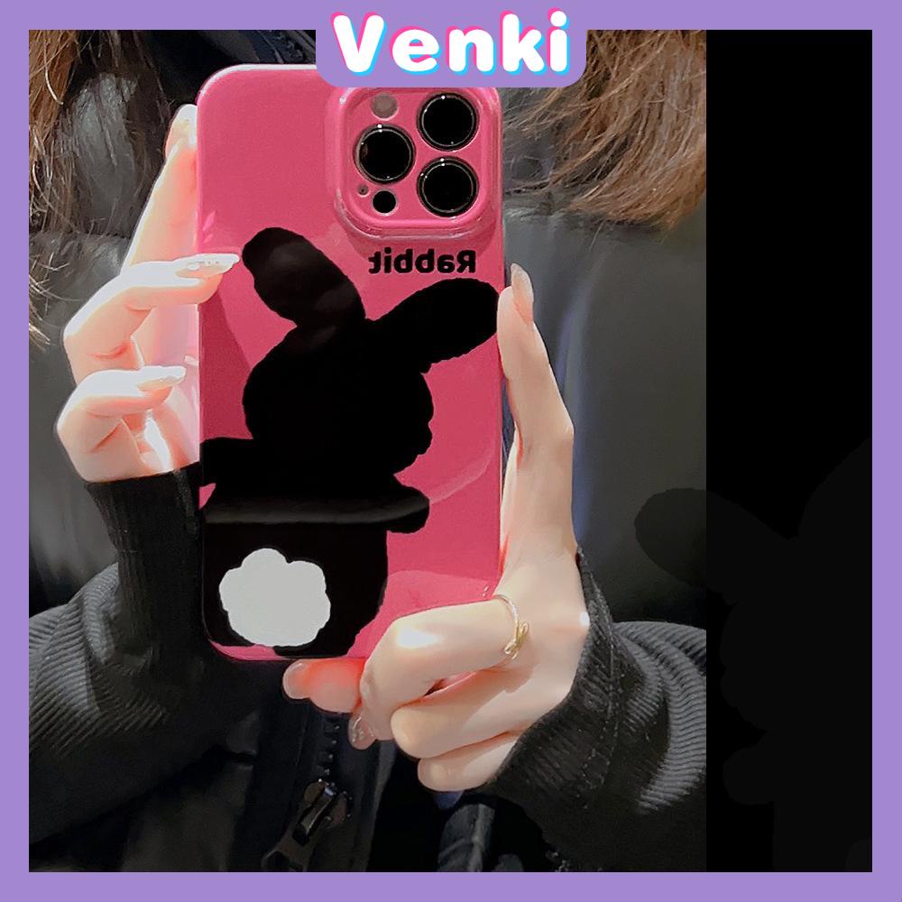 VENKI - For iPhone 11 iPhone Case Film TPU Soft Case White Glossy Cute Black Rabbit Camera Protection Shockproof Compatible with iPhone 14 13 Pro max 12 Pro Max xr xs max 7 8Plus