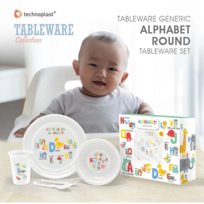 Set Alat Makan Bayi Desain Alphabet - TP / Round Tableware Tempat Makan Anak / Kado Lucu